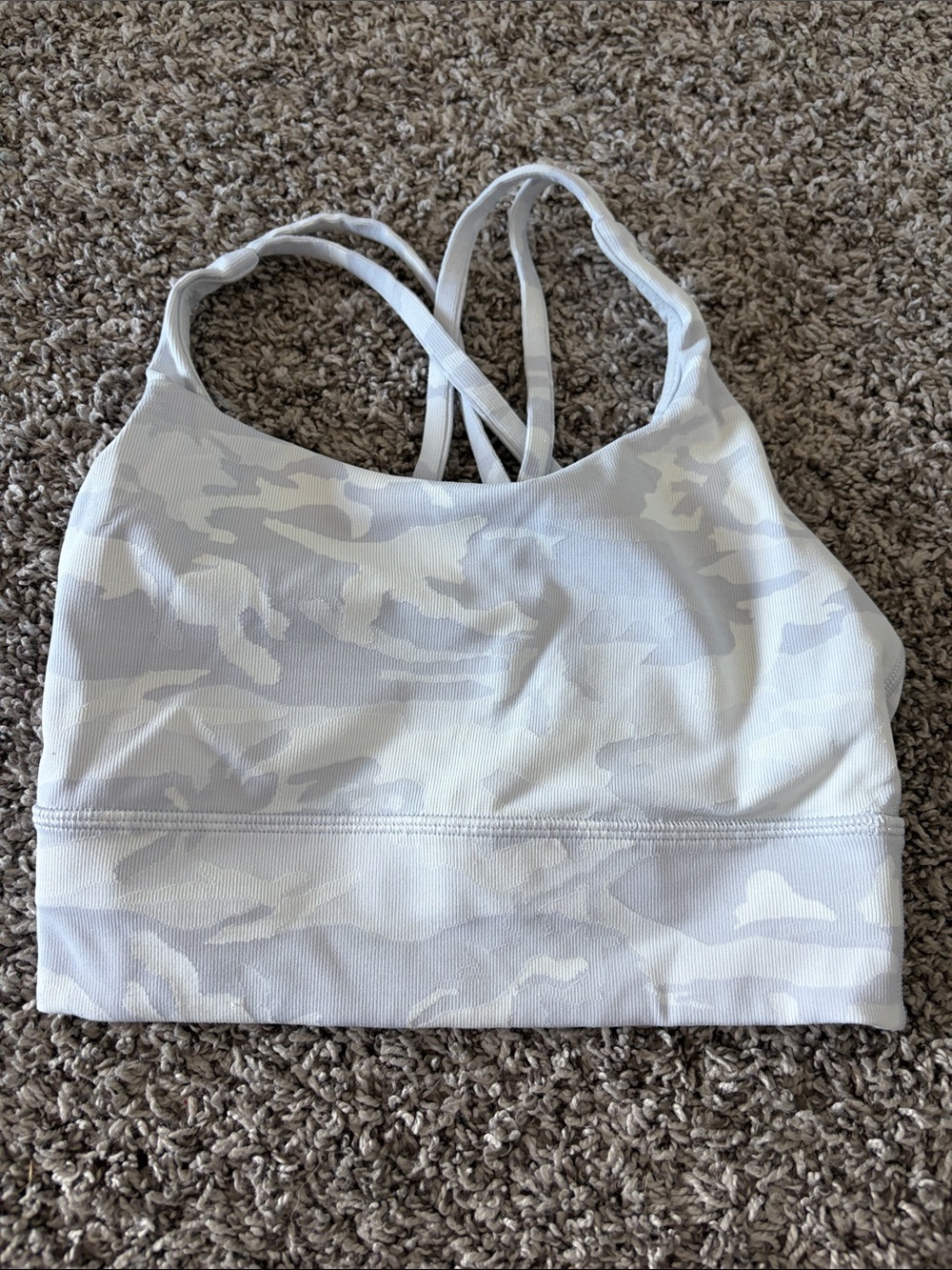 lululemon athletica White Light Gray Camouflage Strappy Sports Bra